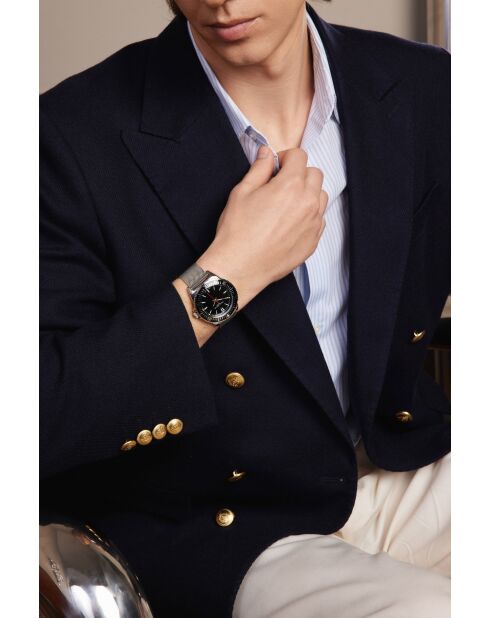 Reloj Hallwil de malla metálica plateada/negra para hombre