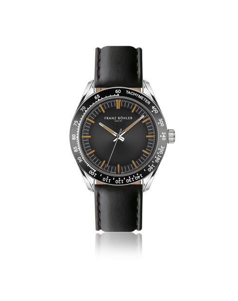 Reloj Poschiavo para hombre con costuras lisas y acolchadas en piel negra y plateada