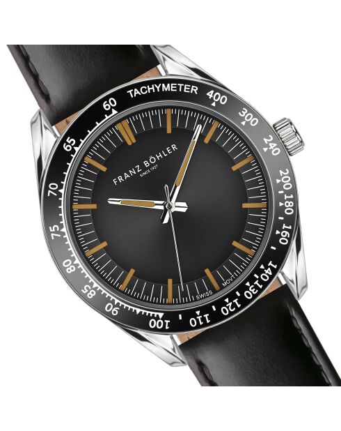 Reloj Poschiavo para hombre con costuras lisas y acolchadas en piel negra y plateada