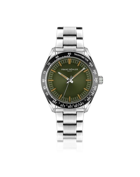 Reloj Greifensee de malla fina plateado/verde oscuro para hombre