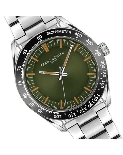 Reloj Greifensee de malla fina plateado/verde oscuro para hombre