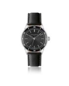 Reloj Katzensee negro de piel lisa acolchado y cosido para hombre