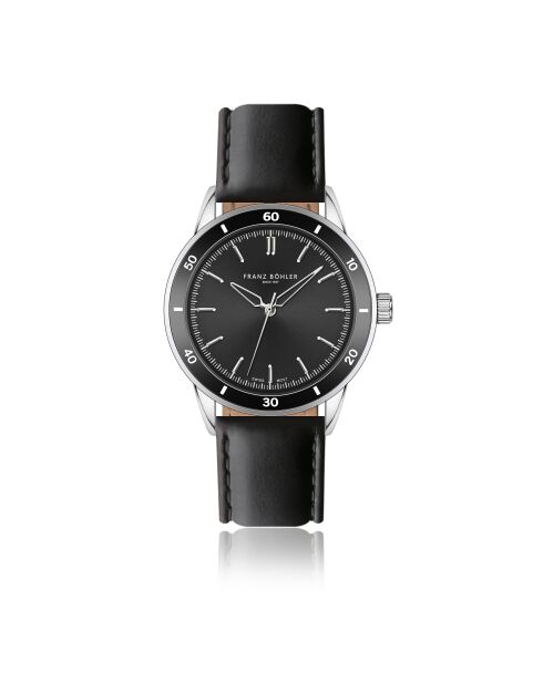 Reloj Katzensee negro de piel lisa acolchado y cosido para hombre