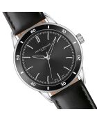 Reloj Katzensee negro de piel lisa acolchado y cosido para hombre