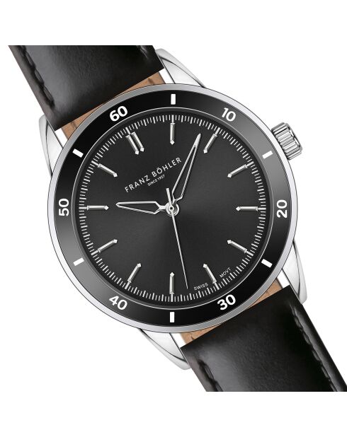 Reloj Katzensee negro de piel lisa acolchado y cosido para hombre