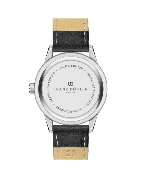 Reloj Katzensee negro de piel lisa acolchado y cosido para hombre