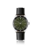 Reloj para hombre acolchado y cosido liso en piel Türlersee negro/verde