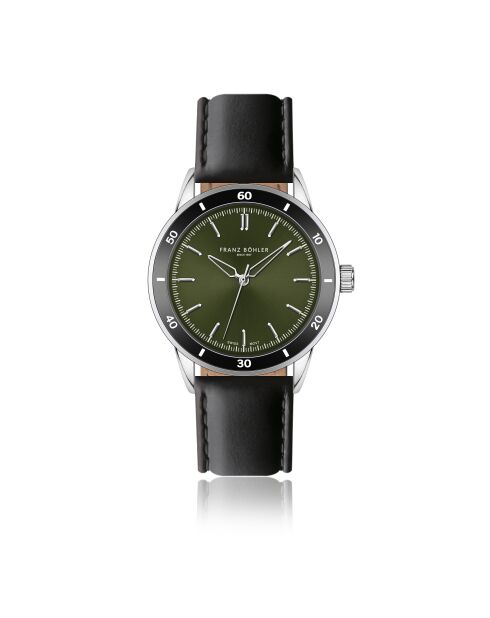 Reloj para hombre acolchado y cosido liso en piel Türlersee negro/verde