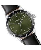 Reloj para hombre acolchado y cosido liso en piel Türlersee negro/verde