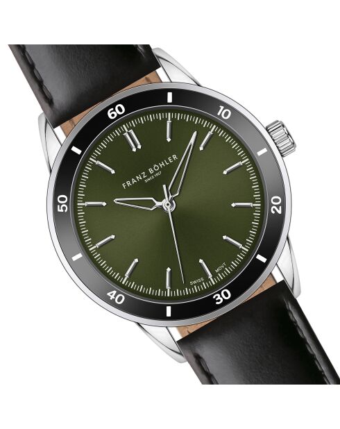 Reloj para hombre acolchado y cosido liso en piel Türlersee negro/verde