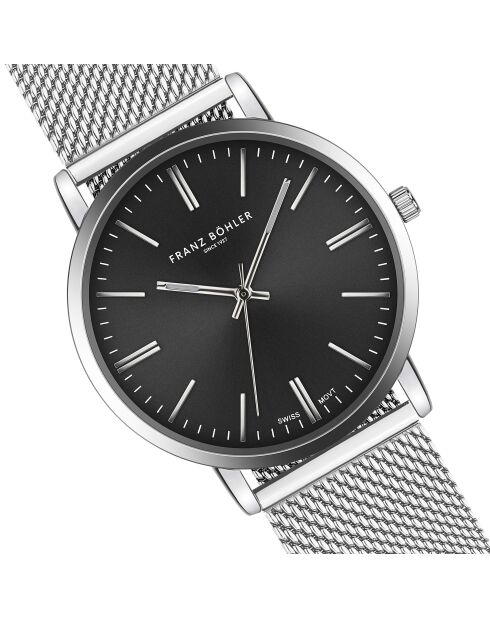 Reloj Alpnach de malla metálica plateada/negra para hombre