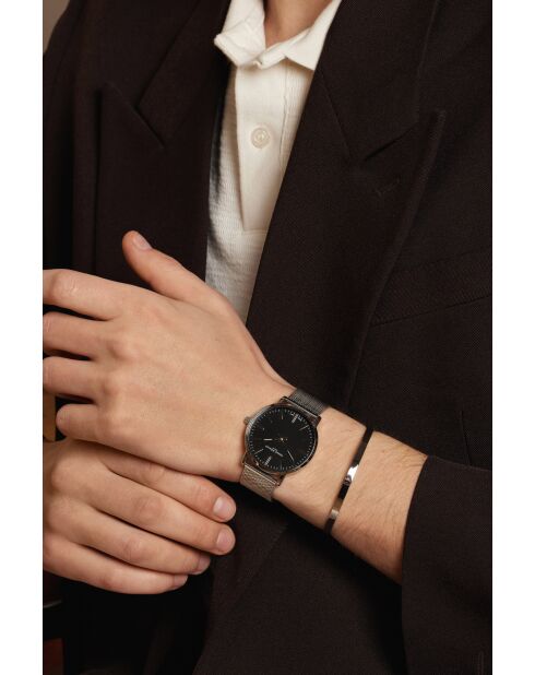 Reloj Alpnach de malla metálica plateada/negra para hombre