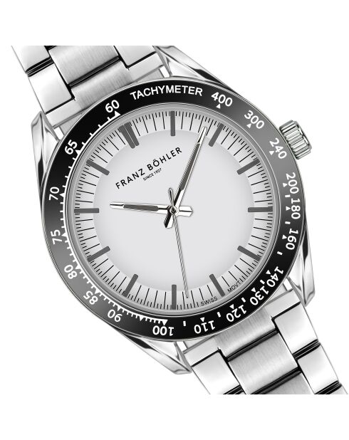 Reloj Silvaplana de malla fina plateada/blanca para hombre