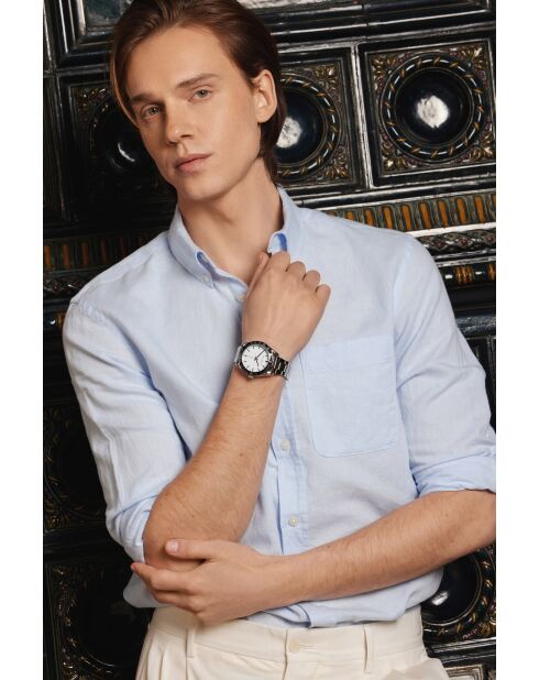 Reloj Silvaplana de malla fina plateada/blanca para hombre