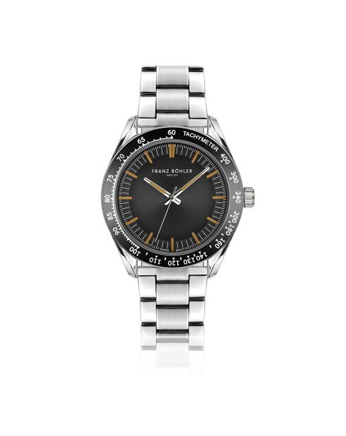 Reloj Poschiavo de malla fina plateado/negro para hombre