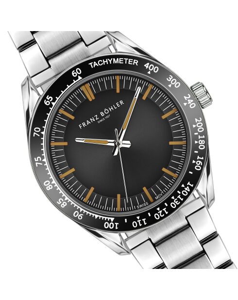 Reloj Poschiavo de malla fina plateado/negro para hombre