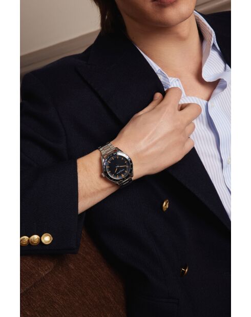 Reloj Poschiavo de malla fina plateado/negro para hombre