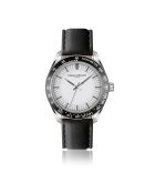 Reloj Silvaplana de cuero blanco y negro para hombre con costuras lisas y acolchado