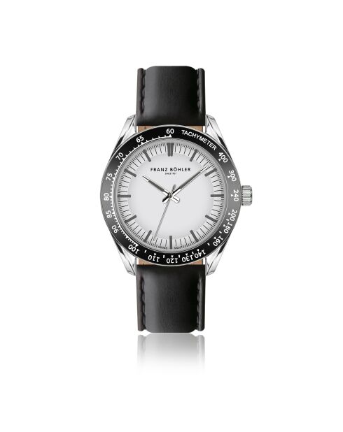 Reloj Silvaplana de cuero blanco y negro para hombre con costuras lisas y acolchado