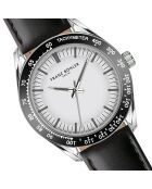 Reloj Silvaplana de cuero blanco y negro para hombre con costuras lisas y acolchado