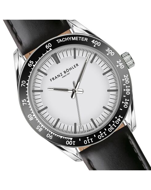 Reloj Silvaplana de cuero blanco y negro para hombre con costuras lisas y acolchado