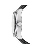 Reloj Silvaplana de cuero blanco y negro para hombre con costuras lisas y acolchado