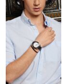 Reloj Silvaplana de cuero blanco y negro para hombre con costuras lisas y acolchado