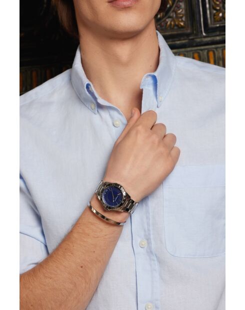 Reloj Schwarzsee de malla fina plateado/azul para hombre