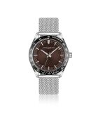 Reloj Maggiore de malla metálica plateada/marrón para hombre
