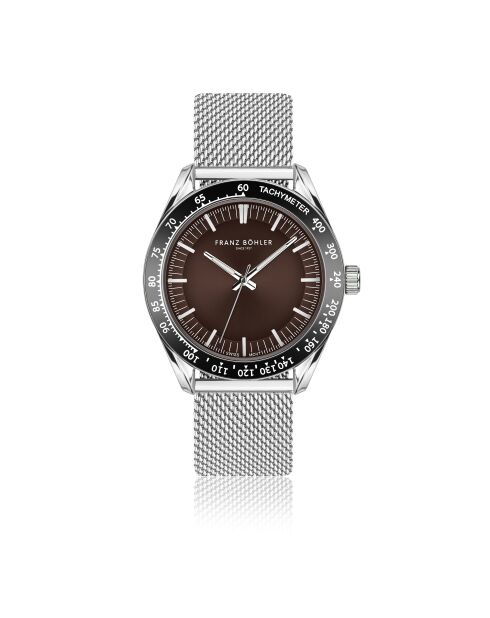 Reloj Maggiore de malla metálica plateada/marrón para hombre