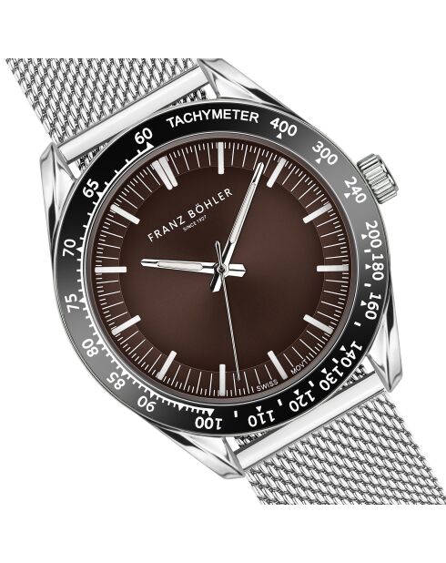 Reloj Maggiore de malla metálica plateada/marrón para hombre