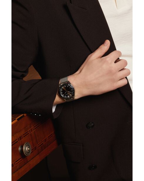 Reloj Maggiore de malla metálica plateada/marrón para hombre
