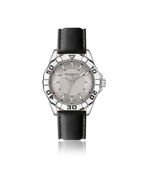 Reloj Seeberg para hombre de piel negra y gris con costuras lisas y acolchadas