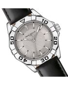 Reloj Seeberg para hombre de piel negra y gris con costuras lisas y acolchadas