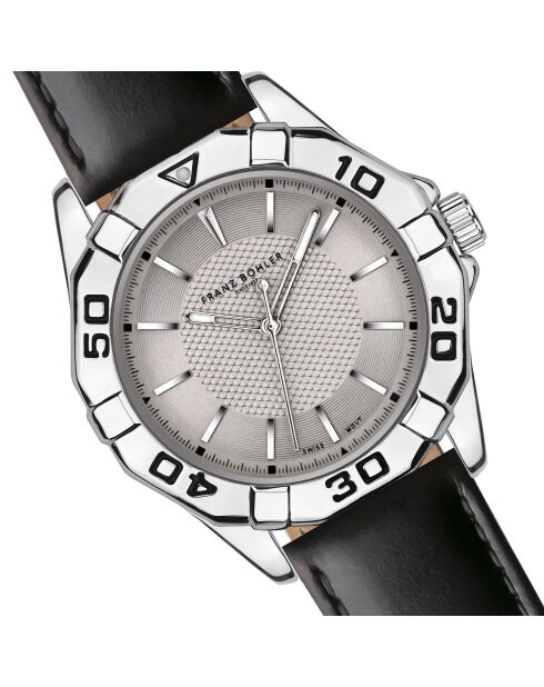Reloj Seeberg para hombre de piel negra y gris con costuras lisas y acolchadas