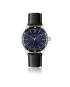 Reloj para hombre de piel Sihl negro y azul oscuro con costuras lisas y acolchado