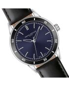 Reloj para hombre de piel Sihl negro y azul oscuro con costuras lisas y acolchado