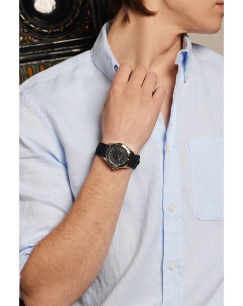 Reloj Totensee negro y plateado de caucho acolchado y con costuras lisas para hombre
