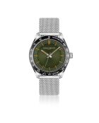 Reloj Greifensee de malla metálica plateado/verde oscuro para hombre