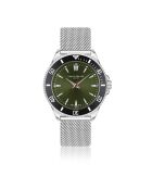 Reloj Baldegg de malla metálica plateada/verde para hombre