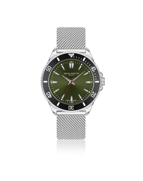Reloj Baldegg de malla metálica plateada/verde para hombre