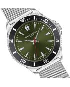 Reloj Baldegg de malla metálica plateada/verde para hombre