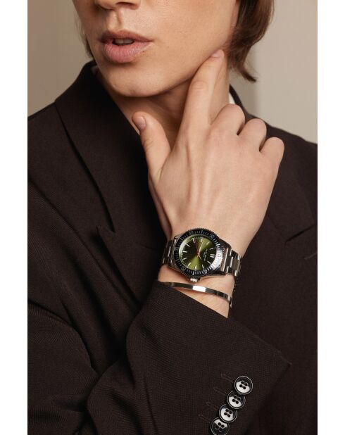 Reloj Baldegg de malla fina plateado/verde para hombre