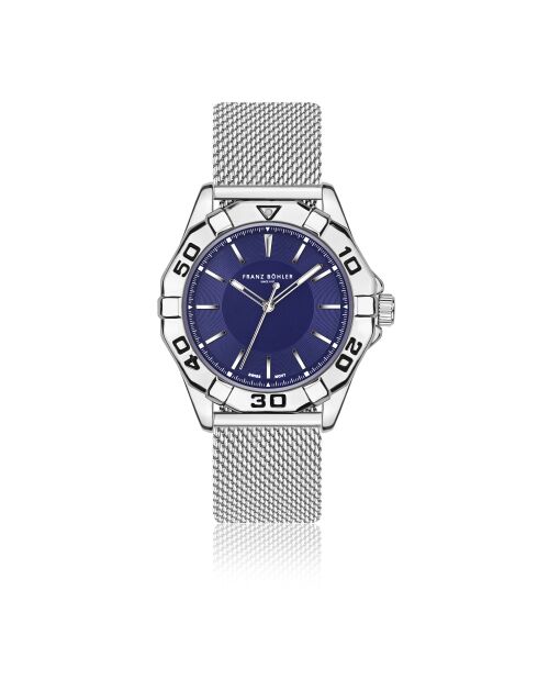 Reloj Schwarzsee de malla metálica plateada/azul para hombre