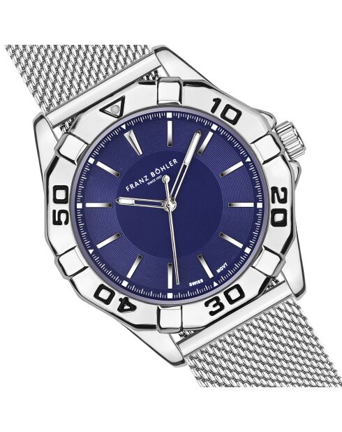 Reloj Schwarzsee de malla metálica plateada/azul para hombre