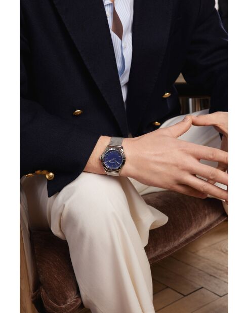 Reloj Schwarzsee de malla metálica plateada/azul para hombre