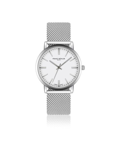 Reloj Bannalp de malla metálica plateada/blanca para hombre
