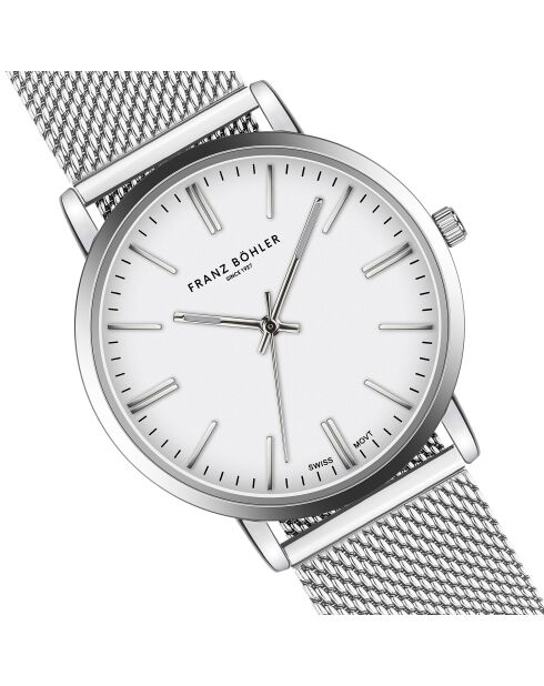 Reloj Bannalp de malla metálica plateada/blanca para hombre