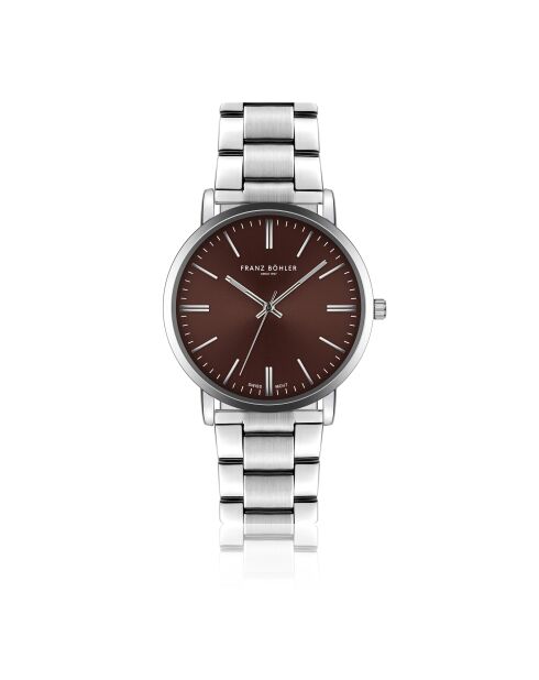 Reloj Lungern de malla fina plateado/marrón para hombre