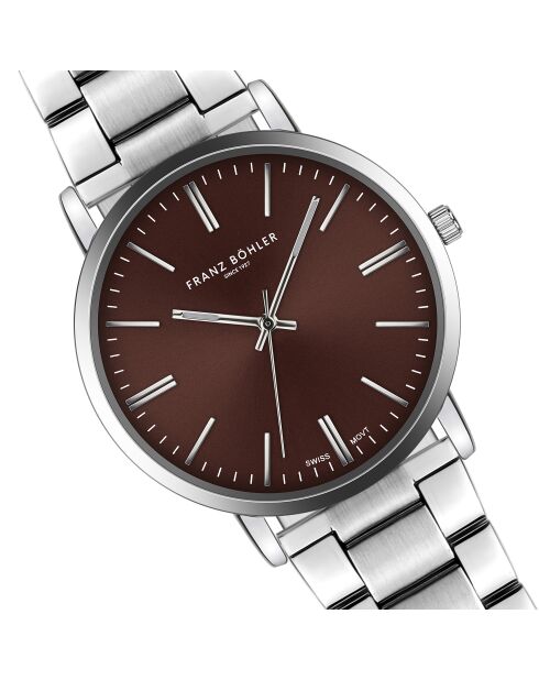 Reloj Lungern de malla fina plateado/marrón para hombre